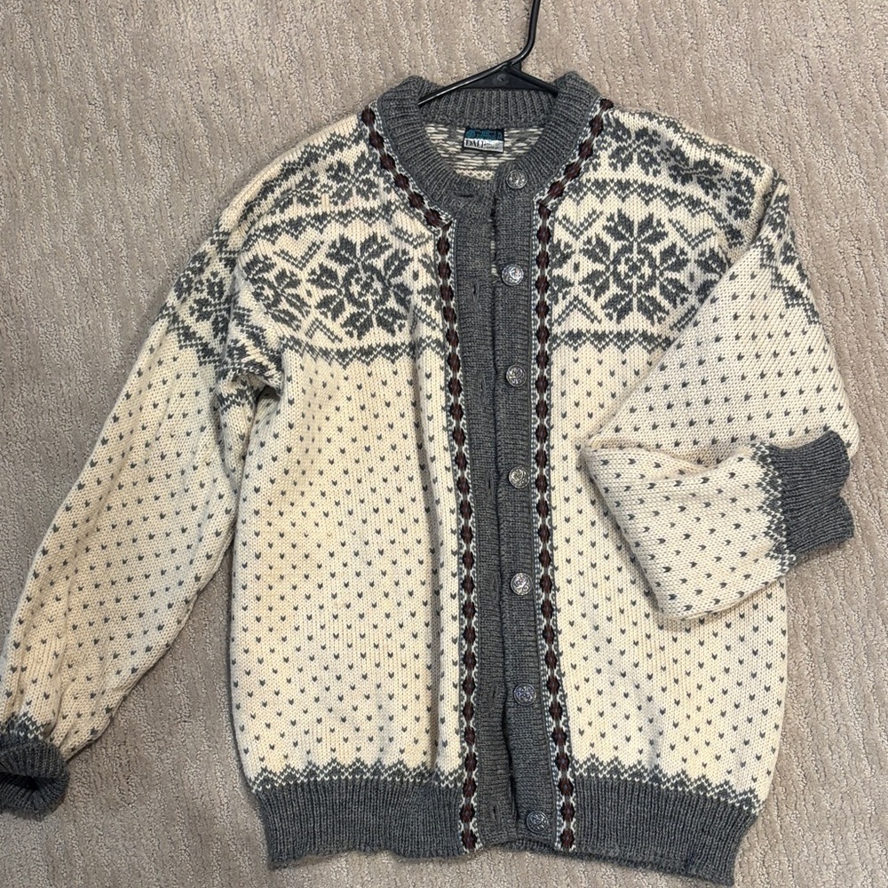 Dale of Norway Wool Cream and Gray Cardigan